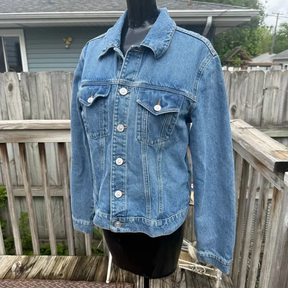 Hudson Jeans Womens Medium Wash Denim Trucker Button Front Jean Jacket